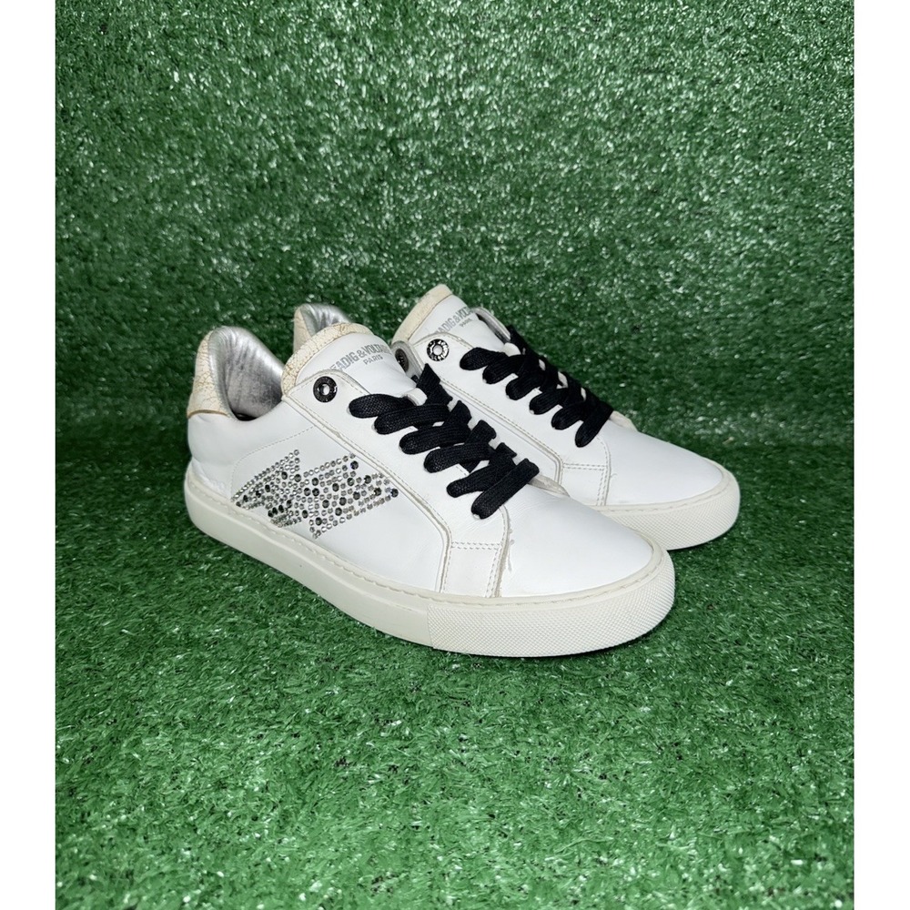 ZADIG & VOLTAIRE ZV1747 Low-Top Glittery Sparkle Sneakers Womens Size 8 US 39 EU - Picture 2 of 10